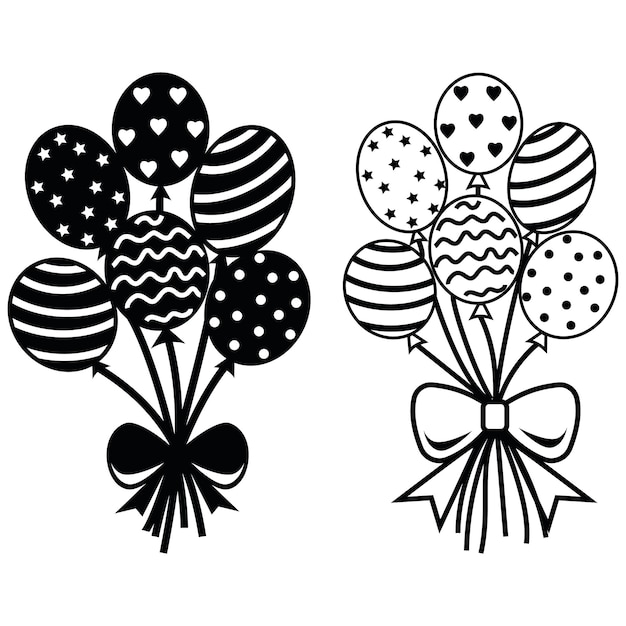 Festive bouquet of balloons black outline doodle style