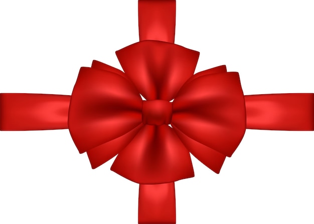 Vector festive bow christmas red satin bow with ribbons realistic wrap holiday element template