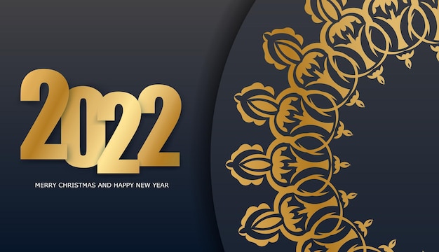 Праздничная брошюра 2022 Merry Christmas черного цвета с абстрактным золотым орнаментом