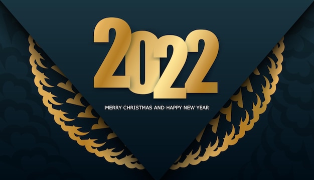 Festive Brochure 2022 Merry Christmas and Happy New Year Dark blue with winter gold ornament