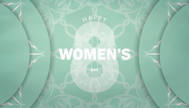 Festive Brochure international womens day mint color with vintage white pattern