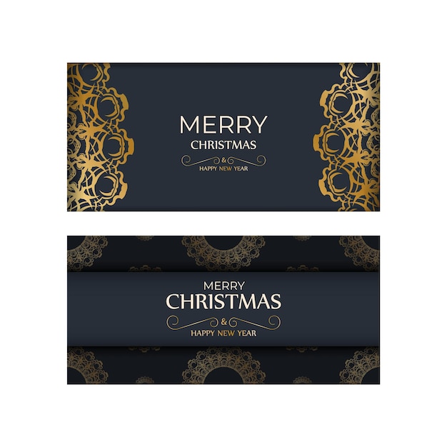 Festive Brochure Merry christmas dark blue with abstract gold pattern