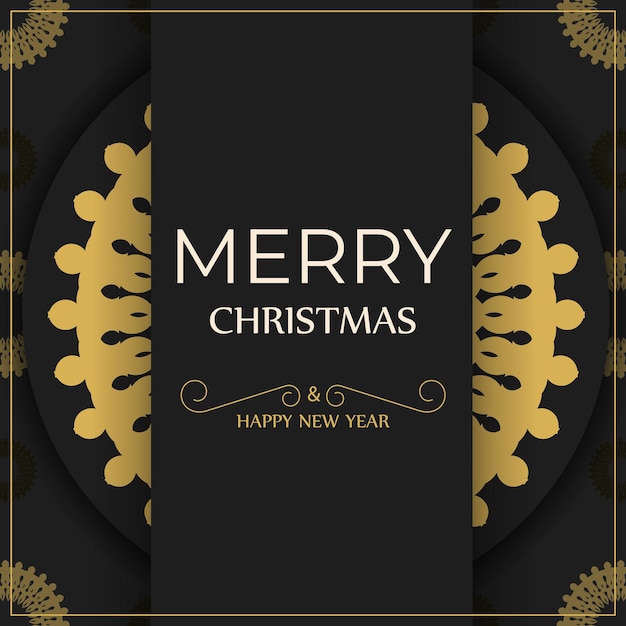 Festive Brochure Merry Christmas and Happy New Year in black with vintage orange pattern