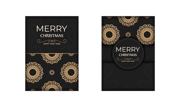 Festive Brochure Merry Christmas and Happy New Year in black with vintage orange pattern