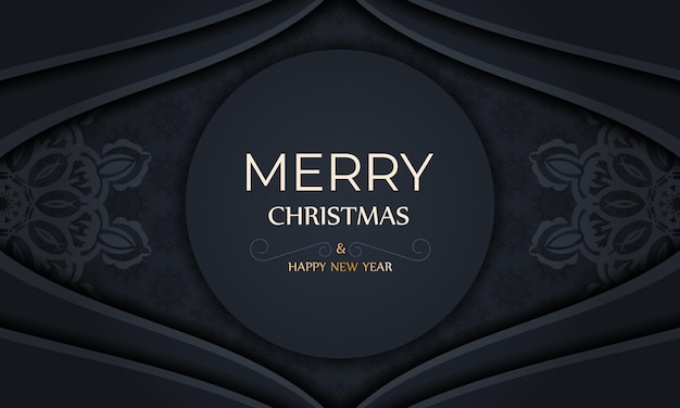 Festive brochure merry christmas and happy new year in dark blue with luxury blue ornaments