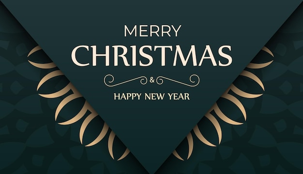 Festive Brochure Merry Christmas and Happy New Year in dark green color with vintage yellow pattern