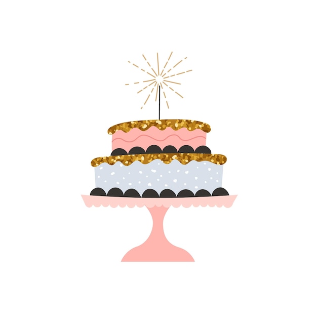 Вектор Праздничный торт со свечой. день рождения, свадьба или юбилей. элегантная векторная иллюстрация в модном минималистском стиле.