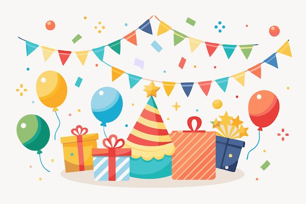 풍선 과 선물 상자 들 을 가진 축제 의 장면