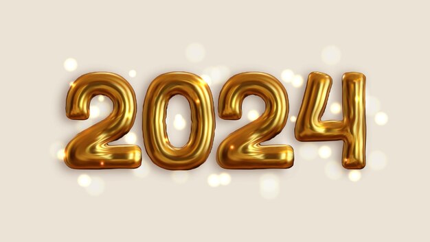 Il design festivo e celebrativo presenta palloncini d'oro numero 2024