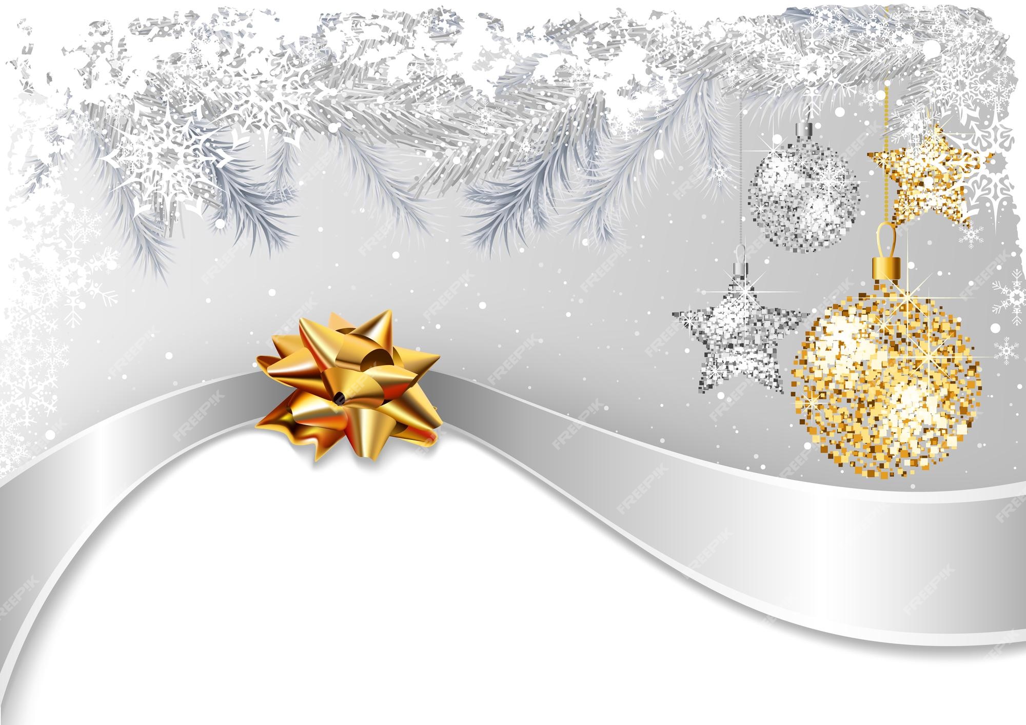 Premium Vector | Festive christmas background with silver and gold  christmas ornaments