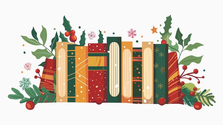 Vector festive christmas books illustration on white background