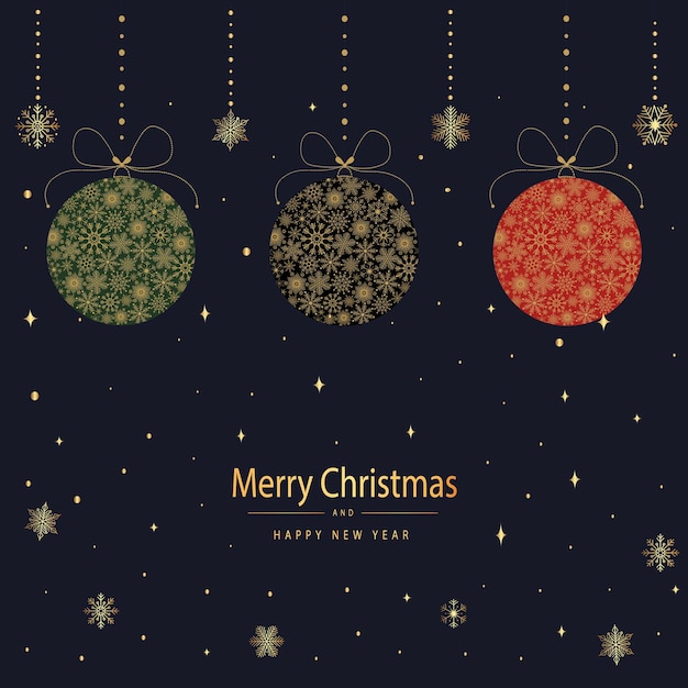 Festive christmas card with christmas balls made of snowflakes merry christmas and happy new year greeting card