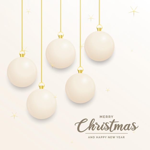 Festive Christmas decoration White and gold christmas balls for website social networks blog or your video channel Vector illustration