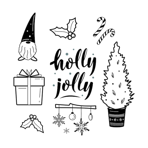 Vector festive christmas and hygge clipart cozy elements collection