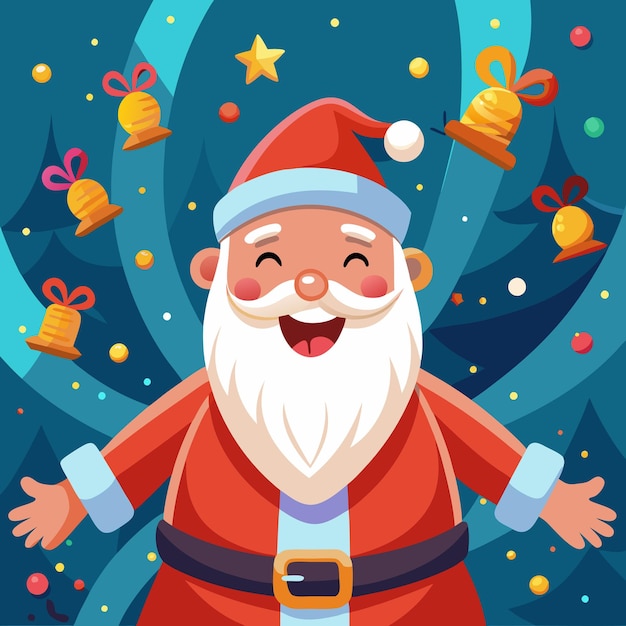 Festive Christmas Illustration with Santa Claus Gifts Trees and Holiday Decorations