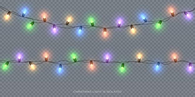 Festive christmas light multicolored garlands png. decor element for postcards, invitations.