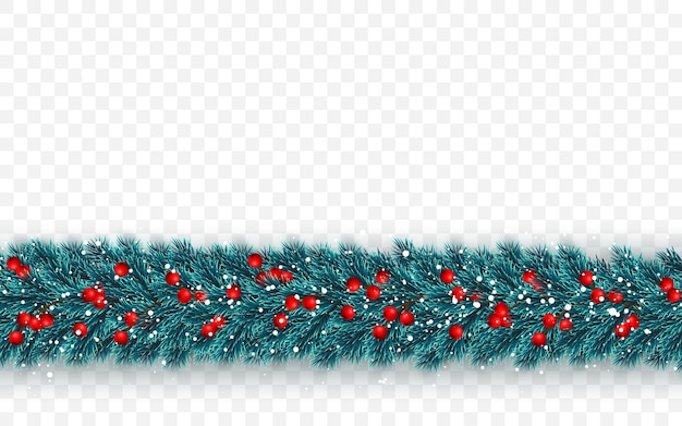 Vector festive christmas or new year background. christmas tree branches with holly berries and xmas snow. holiday's background.