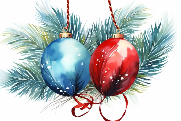 葉と枝の祝祭的な装飾 孤立した白い背景のクリスマスボール