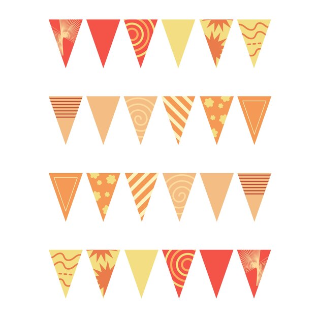 Festive decorative flags to decorate the room. Vector image of colorful triangles.