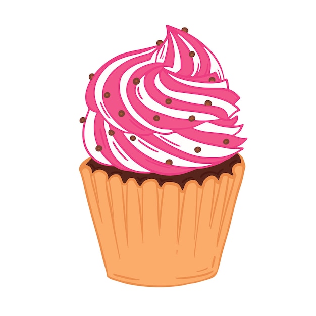 Vector festive delicious cupcake with cream and birthday decorations