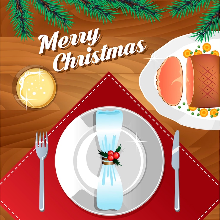 Vector festive dinner christmas table setting