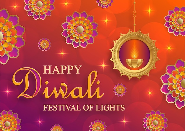 Festive Diwali and Deepawali card The indian festival of lights