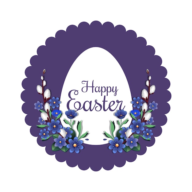 Festive easter banner with traditional easter greeting. spring flowers and easter egg