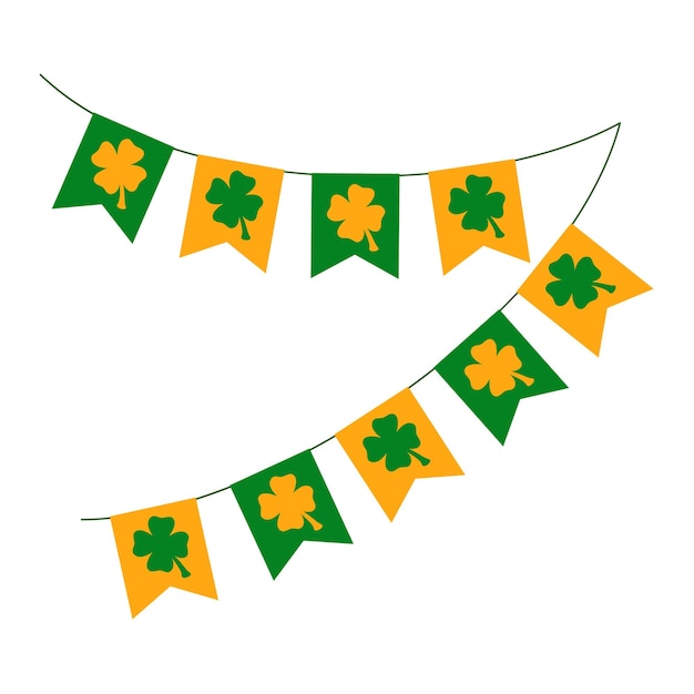 Festive flags with clover on a white background Design for St Patrick's Day