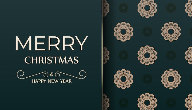 Festive Flyer Happy New Year dark green color with vintage yellow pattern