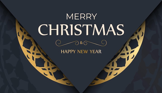 Festive flyer merry christmas dark blue color with abstract gold ornament