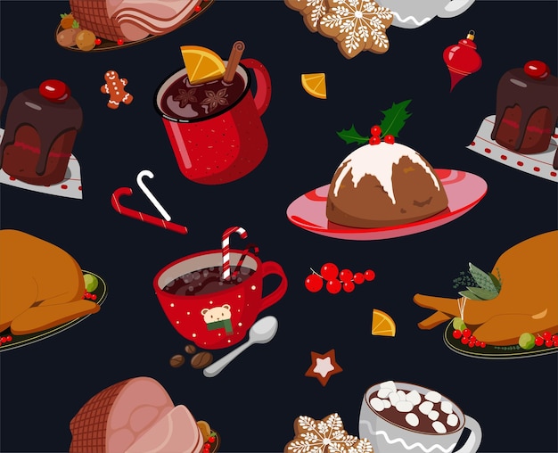 Vector festive food seamless pattern