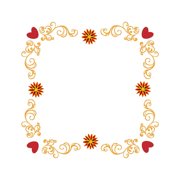 Festive frame with flowers and hearts