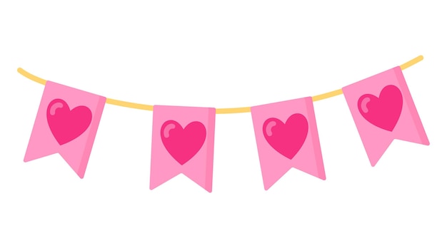 Vector festive garland of flags with hearts. wedding and valentine day concept.