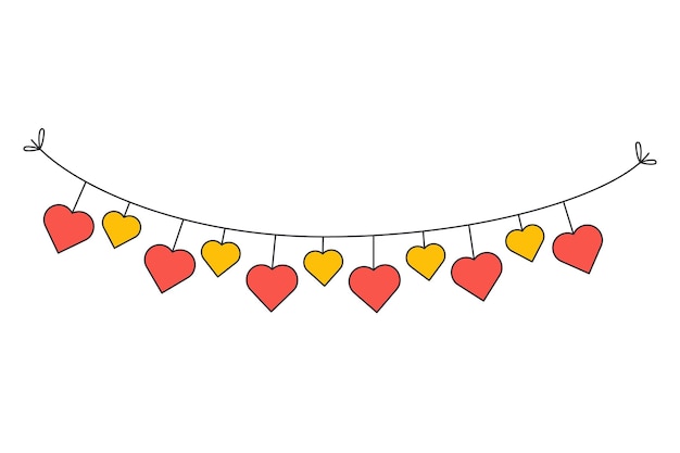 Festive Garland with hearts. Bunting for party, birthday, carnival and event. Vector illustration is