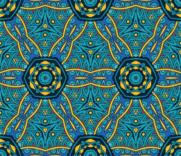 Festive geometric kaleidoscopic seamless pattern ethnic tribal background