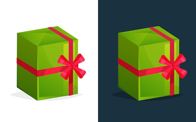 Vettore regalo festivo in scatola rettangolare con motivo colorato e nastro