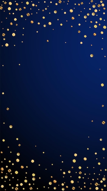 Festive glamorous confetti. celebration stars. sparse gold confetti on dark blue background. fetching festive overlay template. vertical vector background.