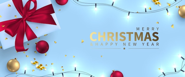 Festive greeting card with New Year and Merry Christmas
