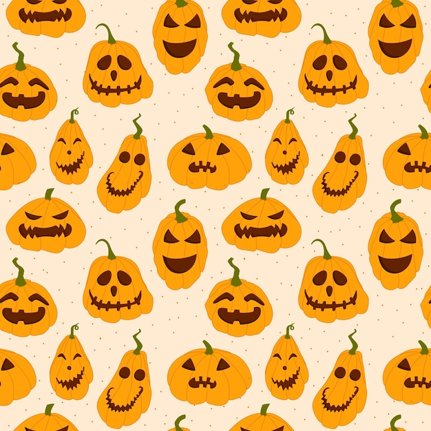 Vector festive halloween pumpkins jack lantern vector seamless cartoon pattern