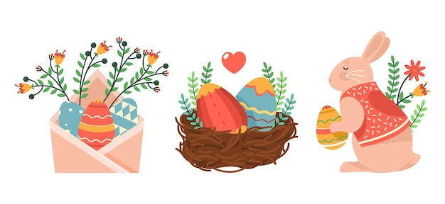 Festive icons or stickers for easter holiday set