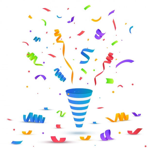 Vector festive illustration. party popper with confetti isolated on white.