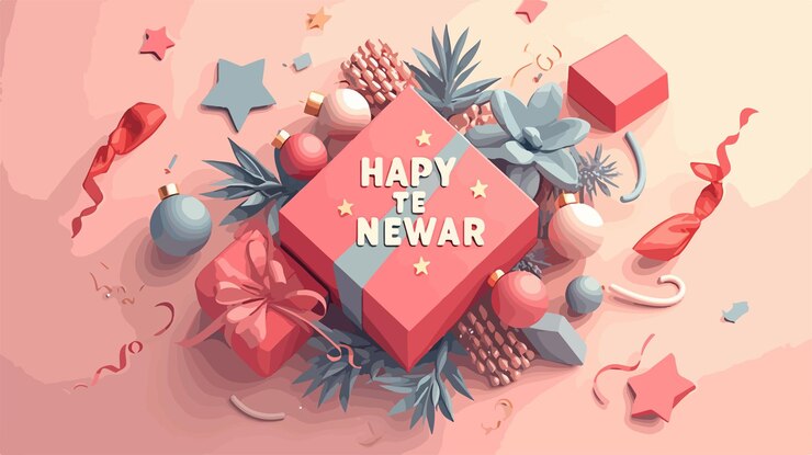 Vector festive lightbox design with happy new year text on pastel background