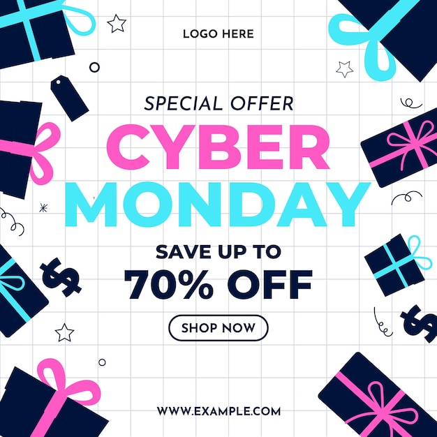festive neon cyber monday banner flyer ads shopping sale social media template layout vector design
