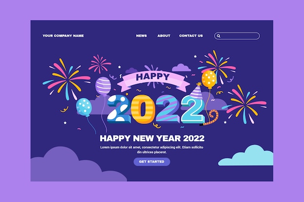 ベクトル お祝いの新年2022年のランディングページテンプレート
