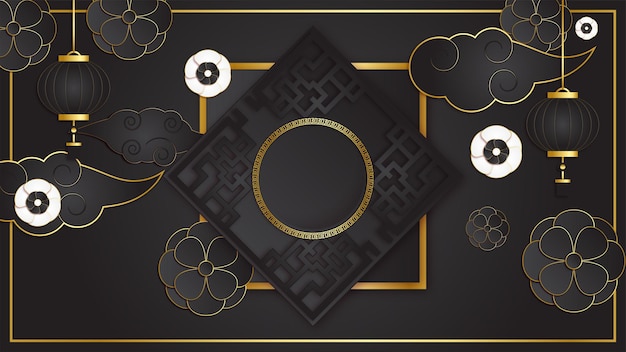 Vector festive new year black gold chinese design background