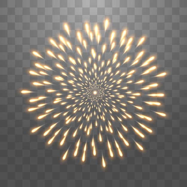 Festive New Year's Eve fireworks with brightly shining sparks, vector isolated on png