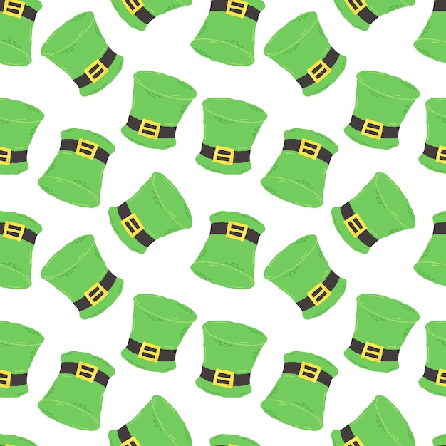 벡터 녹색 모자를 가진 세인트 패트릭스 데이의 축제 패턴 손으로 그린 만화 요소 터 일러스트레이션
