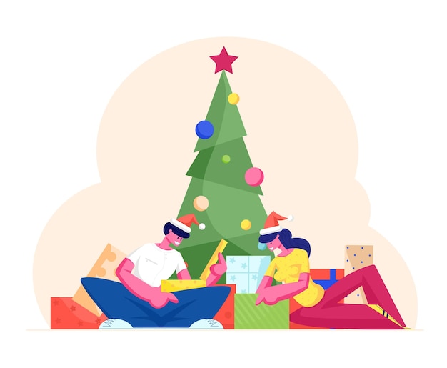 Festive People Characters Celebrate New Year and Christmas Holidays. Cartoon Flat Illustration