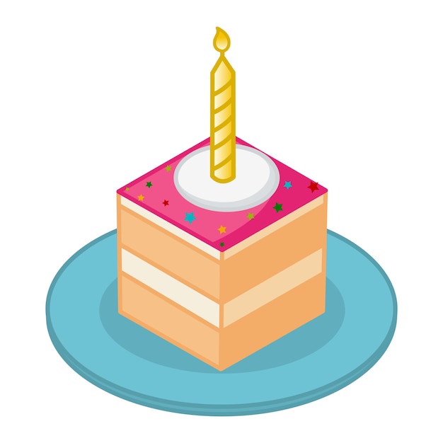 Vector festive piece of cake with candles