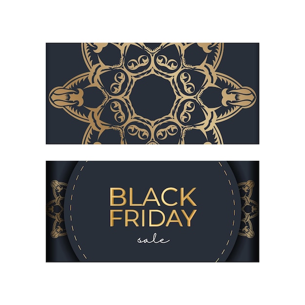 Festive poster for black friday dark blue with ancient golden ornament